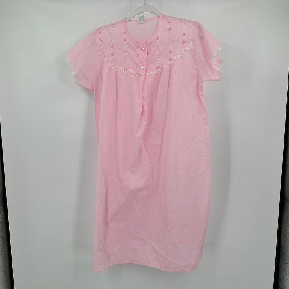 Katz Womens‎ Vintage Cottagecore Nightgown Size L 34 Pink Lace Trim Feminine